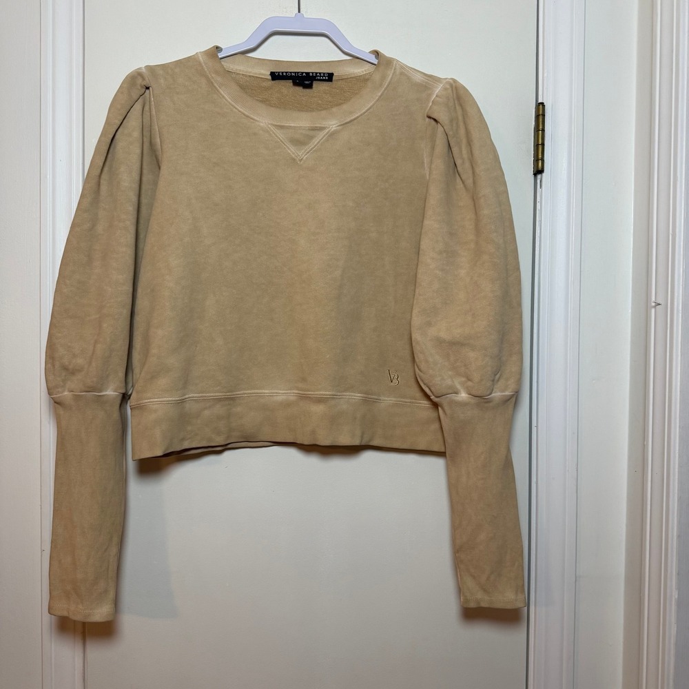 Vince Puff-Sleeve Crewneck Sweatshirt in Beige